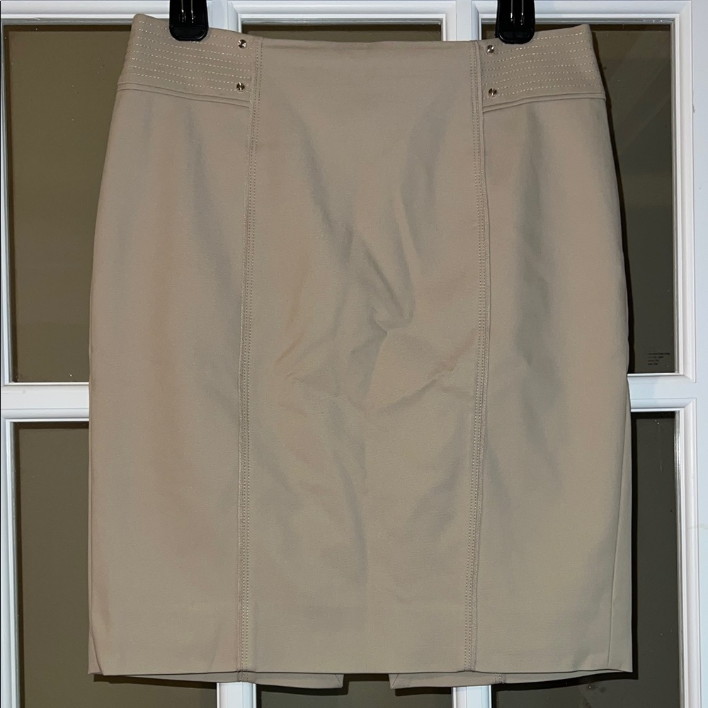 White House Black Market Beige Pencil Skirt with Stud Detail
